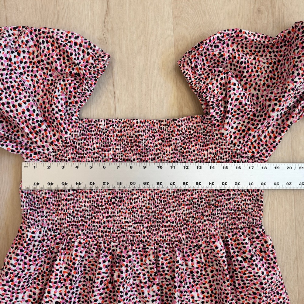 ELOQUII Elements Smocked Bodice Puff Sleeve Dress Pink Black Print 18 Chic - Picture 11 of 15